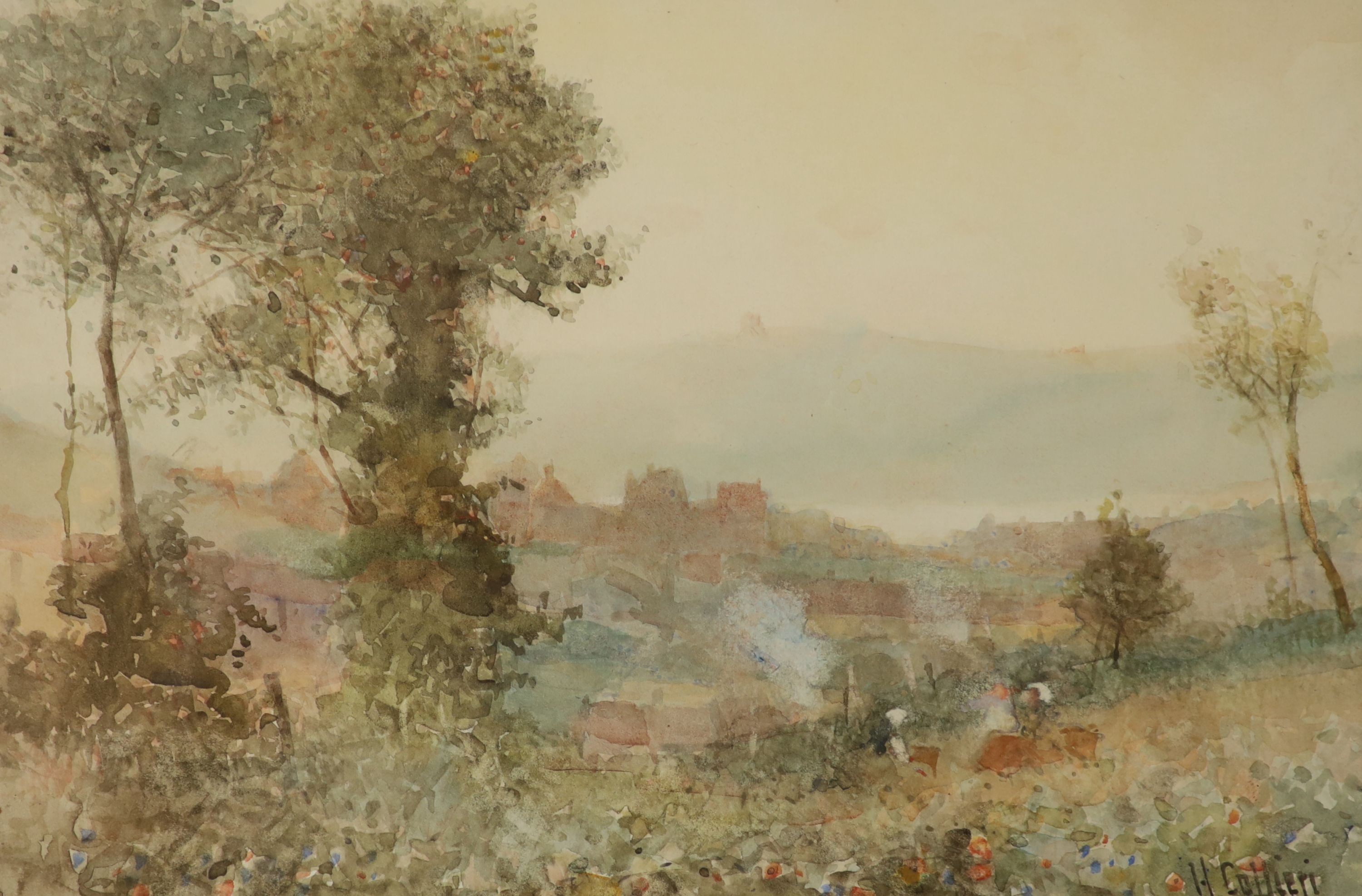 Hector Caffieri (1847-1932), watercolour, Valley of the Lianne, signed, 17 x 26cm